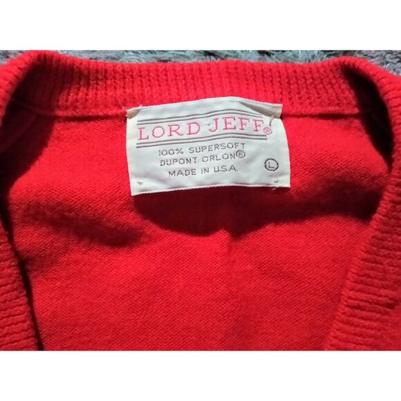 Lord Jeff VTG V Neck Sweater Red Orlon DuPont Mens Large 100% Supersoft EUC - Picture 3 of 6